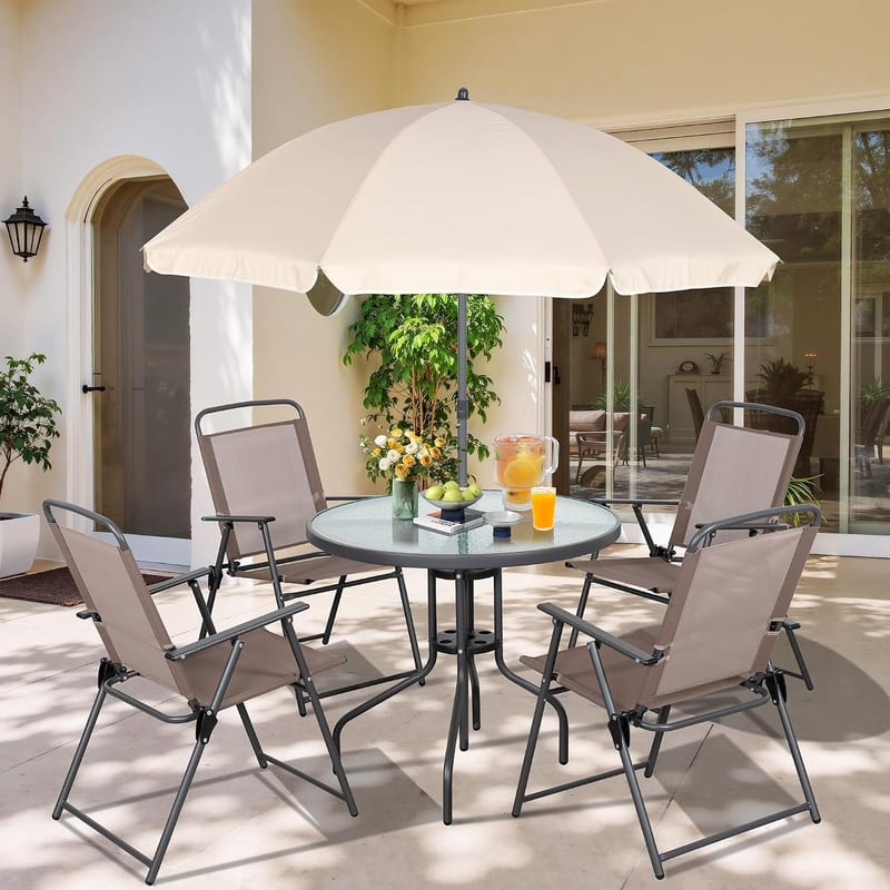 Folding Patio Dining Set with Umbrella